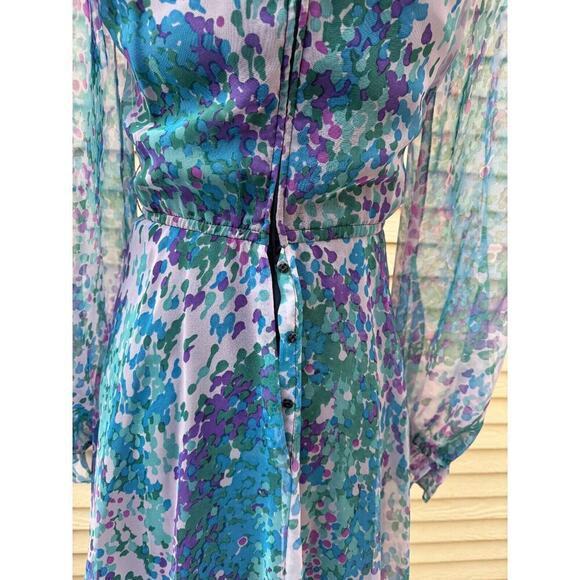 Vtg 60s Ruffle Maxi Dress M 6 8 Purple Floral Long Sleeve Modest Fairy Retro - Picture 7 of 11